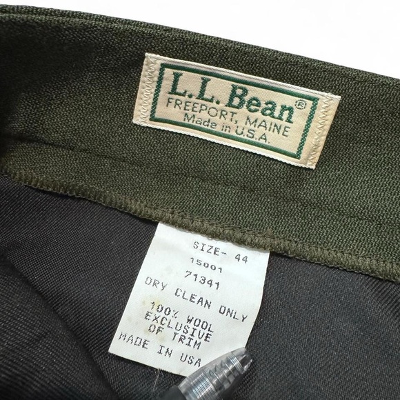 Vintage 80s L.L Bean wool bird shooting pants olive green leather trim size 44 - Picture 3 of 6